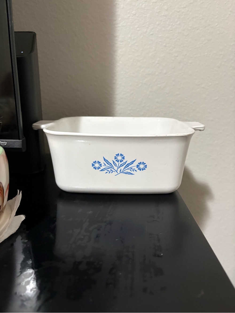White Ceramic Casserole Dish with Blue Floral Accent